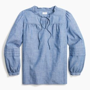 J.Crew Chambray ruffleneck peasant top -XS